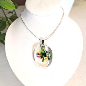 Colorful flowy abstract flower  pendant necklace, One of a kind handmade jewelry